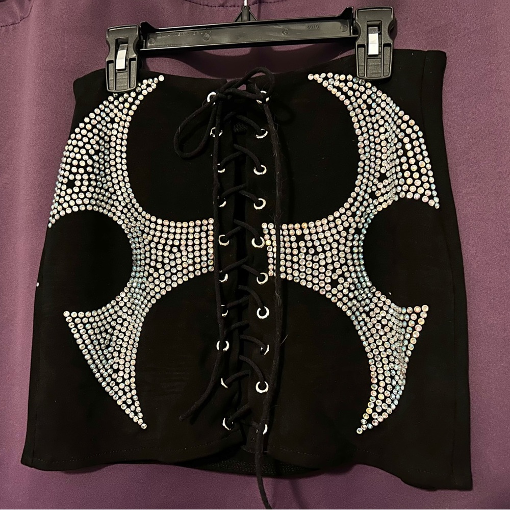 DOLLSKILL Suede Rhinestone Embellished Skirt